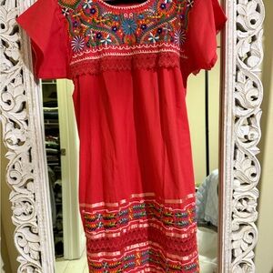 Peach Mexican  Embroidered small adult dress